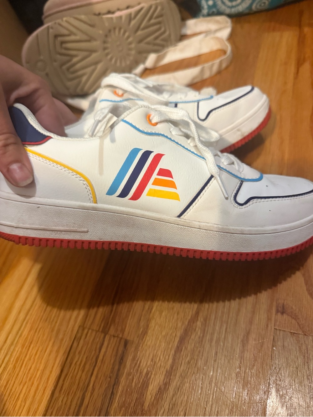 Aldi White Sneakers with Rainbow Accent - Casual Lace-Up